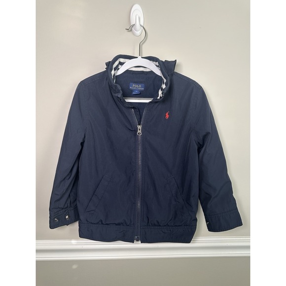 Polo Ralph Lauren Jacket Kids Size 5 Blue Small Red Pony Logo Hooded Full Zip - Picture 1 of 13